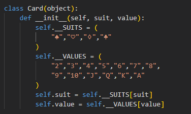 code example of card class