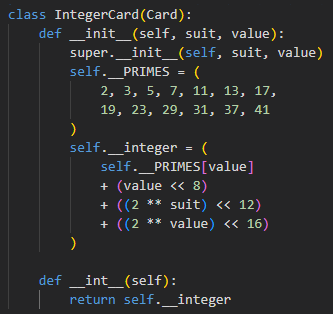 code example of integercard class