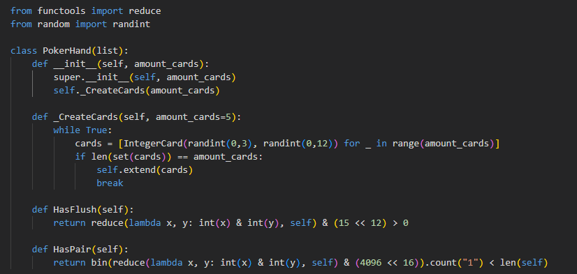 code example of pokerhand class